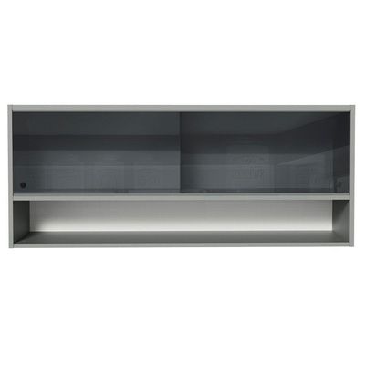 Armário Aéreo 2 Portas De Vidro Neutral E 1 Nicho Cinza