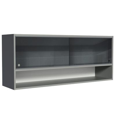 Armário Aéreo 2 Portas De Vidro Neutral E 1 Nicho Cinza