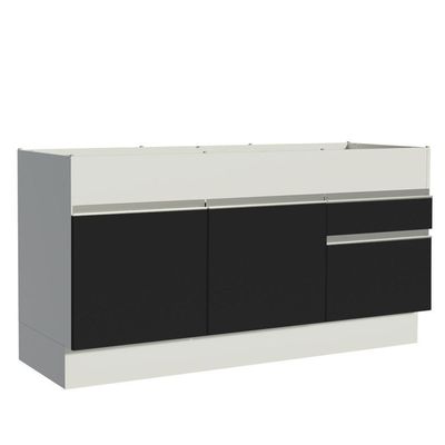 Balcão Pia Glamy 150Cm 2 Porta Gaveta sem Tampo Branco Preto