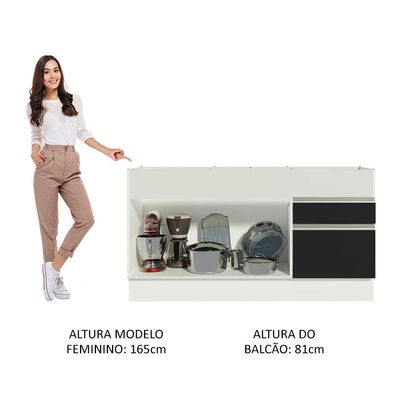Balcão Pia Glamy 150Cm 2 Porta Gaveta sem Tampo Branco Preto