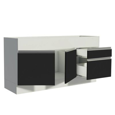 Balcão Pia Glamy 150Cm 2 Porta Gaveta sem Tampo Branco Preto