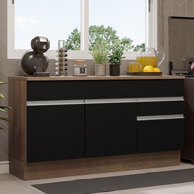 Balcão Gabinete De Pia Madesa Glamy 150 Cm 2 Gavetas 2 Portas (com Tampo) Rustic/preto Rustic/preto