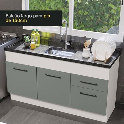 Balcão De Pia 150 Cm 2 Portas E 2 Gavetas Branco/Cinza