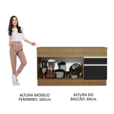 Balcão Pia Madesa Glamy 150Cm 2 Portas 2 Gaveta Rustic Preto