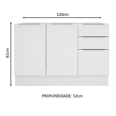 Balcão de Pia Stella 2 Portas e 3 Gavetas Branco Madesa