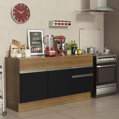 Balcão Pia Madesa Glamy 150Cm 2 Portas 2 Gaveta Rustic Preto