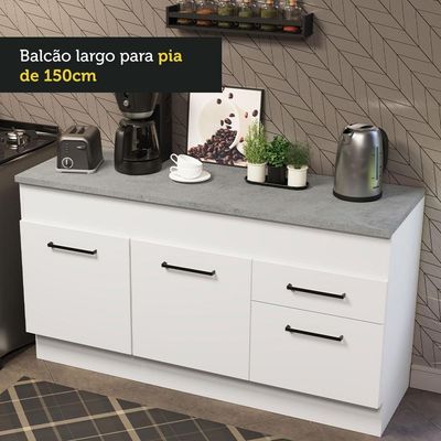Balcão De Pia 150 Cm 2 Portas E 2 Gavetas Branco Branco