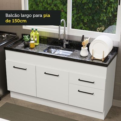 Balcão De Pia 150 Cm 2 Portas E 2 Gavetas Branco Branco