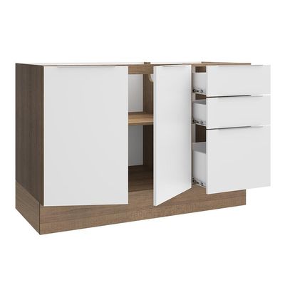 Balcão de Pia Stella 2 Portas 3 Gavetas Rustic/branco Madesa