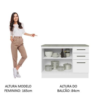 Balcão De Pia Cozinha 2 Portas E 3 Gavetas (com Tampo) Branco Agata Madesa Branco