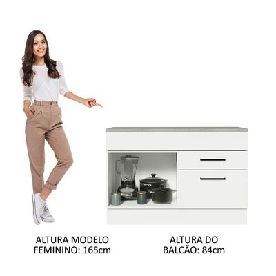 Balcão De Pia Cozinha 1 Porta E 2 Gavetas (com Tampo) Branco Agata Madesa Branco