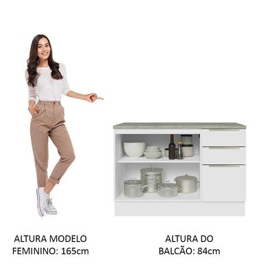 Balcão De Pia 120Cm 2PTS 3GVT Branco Veludo Lux Madesa