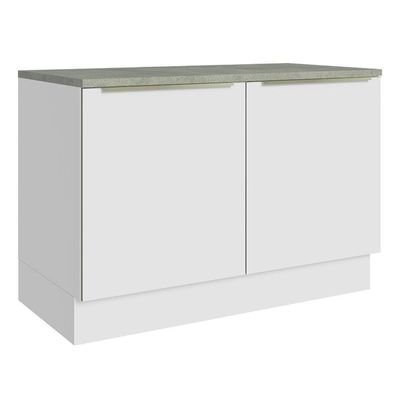 Balcão De Pia 120Cm 2PTSBranco/Branco Veludo Lux Madesa