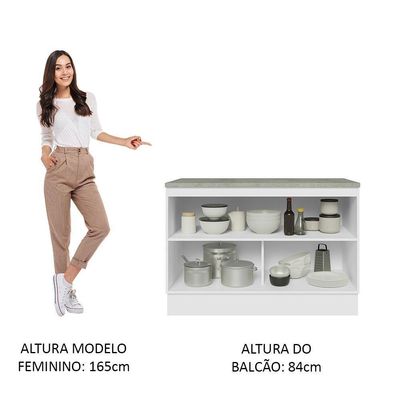Balcão De Pia 120Cm 2PTSBranco/Branco Veludo Lux Madesa