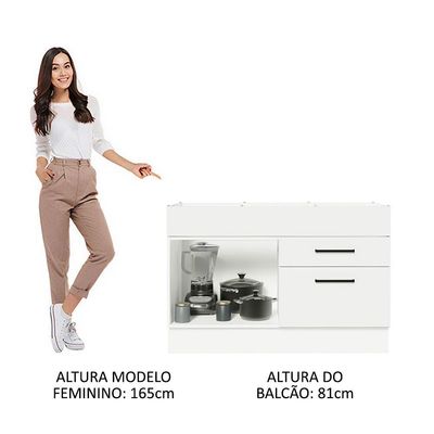 Balcão Gabinete De Pia 120 X 60 Cm 1 Porta 2 Gavetas Branc