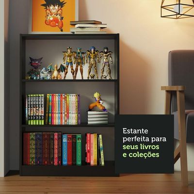 Estante Livreiro 6907 com 3 Nichos Preto