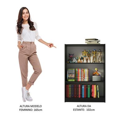 Estante Livreiro 6907 com 3 Nichos Preto