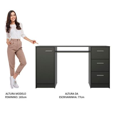 Escrivaninha Madesa Alaska 3 Gavetas 1 Porta Preto