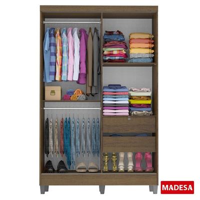 Guarda Roupas Luke Rustic 2 Portas Espelho Com Pés Madesa