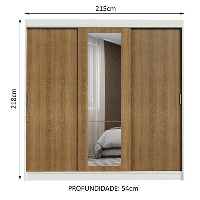 Guarda-roupa 3 Portas de Correr com Espelho 3 Gavetas Madesa