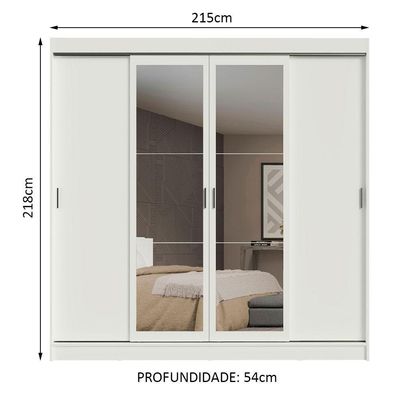 Guarda-roupa 4 Portas de Correr Espelhos 3 Gavetas Madesa