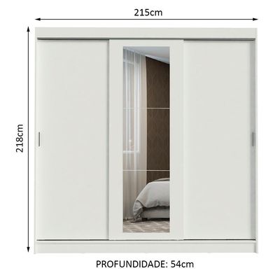 Guarda-roupa 3 Portas de Correr com Espelho 3 Gavetas Madesa