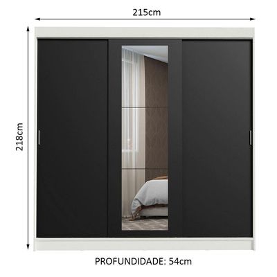 Guarda-roupa 3 Portas de Correr com Espelho 3 Gavetas Madesa