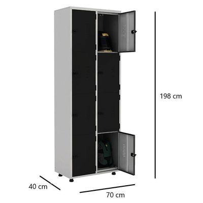 Armário Roupeiro Aço 8 Portas Guarda Volume Ea702 Preto
