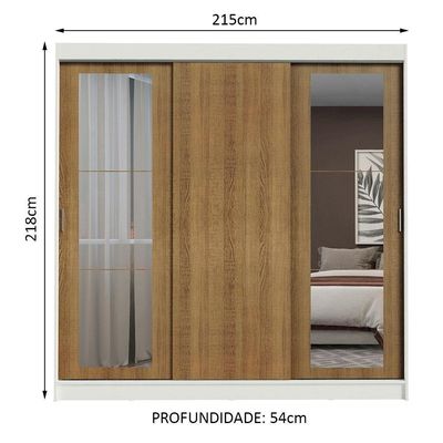 Guarda-roupa Casal 3 Portas de Correr com Espelhos