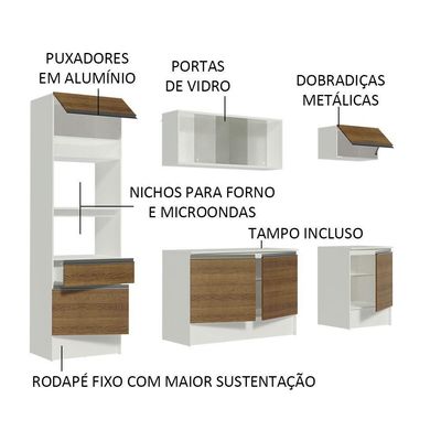 Armário de Cozinha Topazio com Balcão e Tampo Branco Rustic