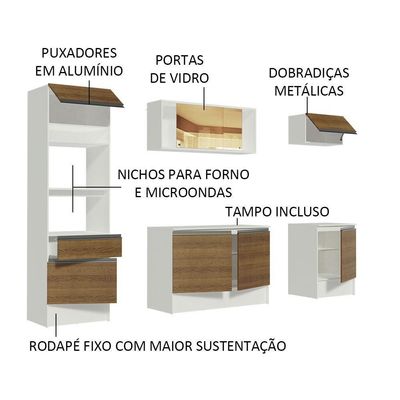 Armário de Cozinha Diamante com Balcão e Tampo Branco Rustic