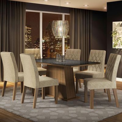 Conjunto Sala De Jantar Mesa Tampo De Vidro 6 Cadeiras Rust