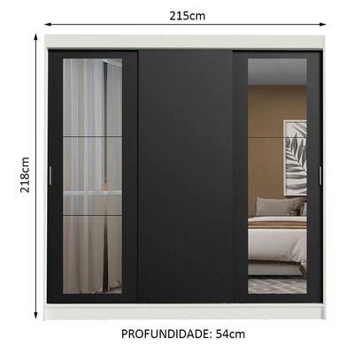 Guarda-roupa Casal 3 Portas de Correr com Espelhos