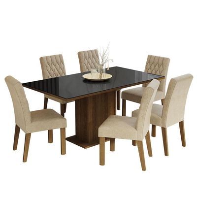Conjunto Sala De Jantar Mesa Tampo De Vidro 6 Cadeiras