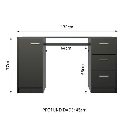 Escrivaninha para Computador Alaska 3 Gavetas Preto