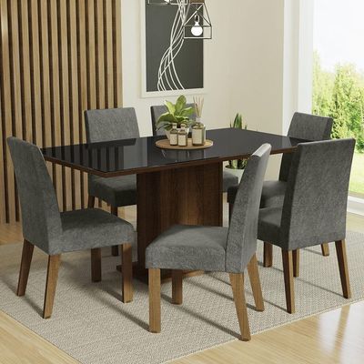 Conjunto Sala De Jantar Mesa Tampo De Vidro 6 Cadeiras