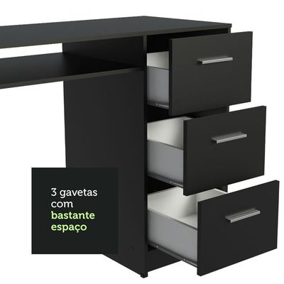 Escrivaninha para Computador Alaska 3 Gavetas Preto