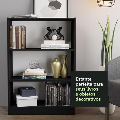 Estante Para Livros Home Sala Madesa 6907 Com 3 Nichos Preto