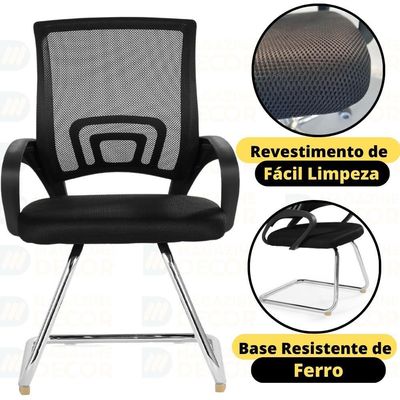 Kit 2 Cadeiras De Escritório Secretária Base Fixa - Preto