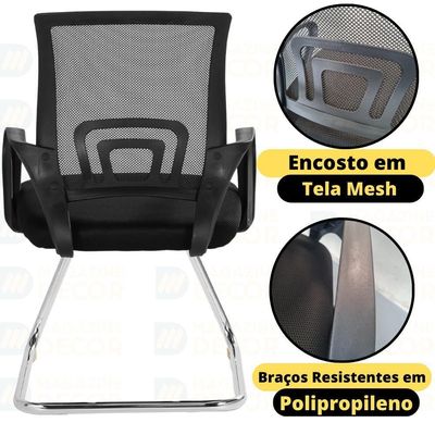 Kit 2 Cadeiras De Escritório Secretária Base Fixa - Preto