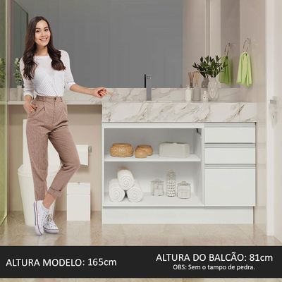 Armário Gabinete Para Banheiro 120cm 2 Portas 3 Gavetas Branco Madesa Branco