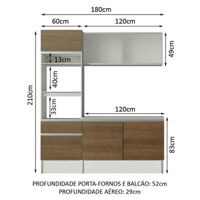 Armário de Cozinha Compacta Topazio com Balcão Branco Rustic