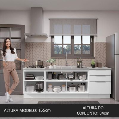 Armário De Cozinha Compacta 240cm Branco Stella Madesa 01 Branco
