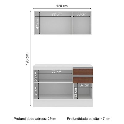 Cozinha Compacta Madesa 120 Cm Modulada Com Balcão E Tampo