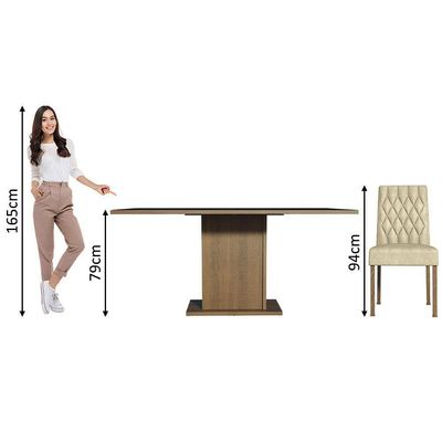 Conjunto Sala De Jantar Mesa Tampo De Madeira 6 Cadeiras