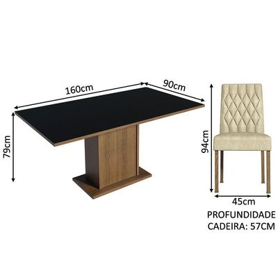 Conjunto Sala De Jantar Mesa Tampo De Madeira 6 Cadeiras
