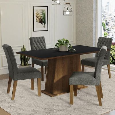 Conjunto Sala De Jantar Mesa Tampo De Madeira 4 Cadeiras