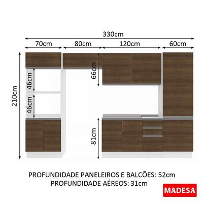 Cozinha Acordes Glamy Rustic MDF 11 Portas Madesa