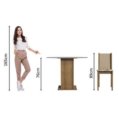 Conj. Mesa Tampo Vidro 4 Cadeiras Rustic/Crema/hibisco