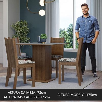 Conjunto Sala De Jantar Mesa Tampo De Madeira 4 Cadeiras